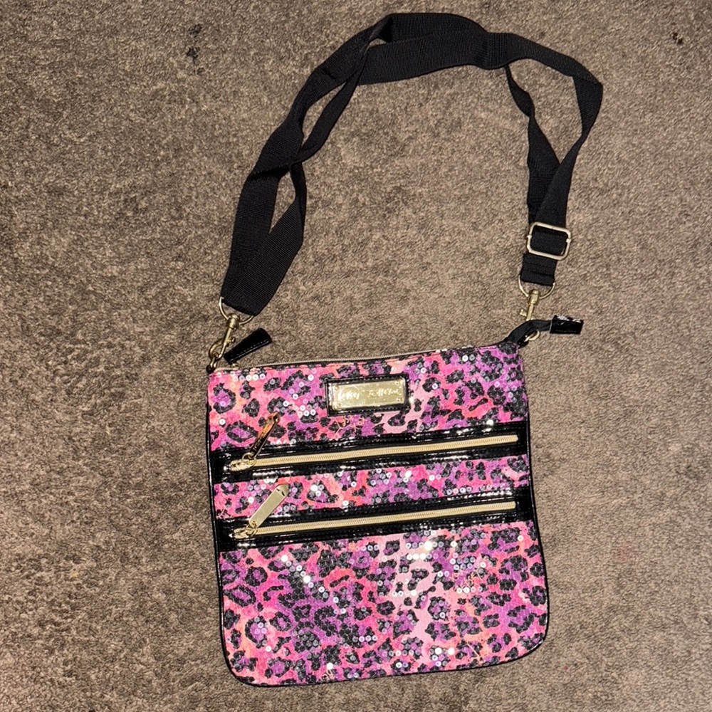 Betsey Johnson Pink and Black Leopard Crossbody Bag